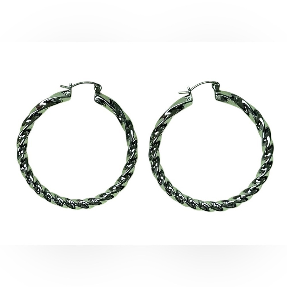 Twisted Design Hoop Earrings Sterling Silver Plated NEW